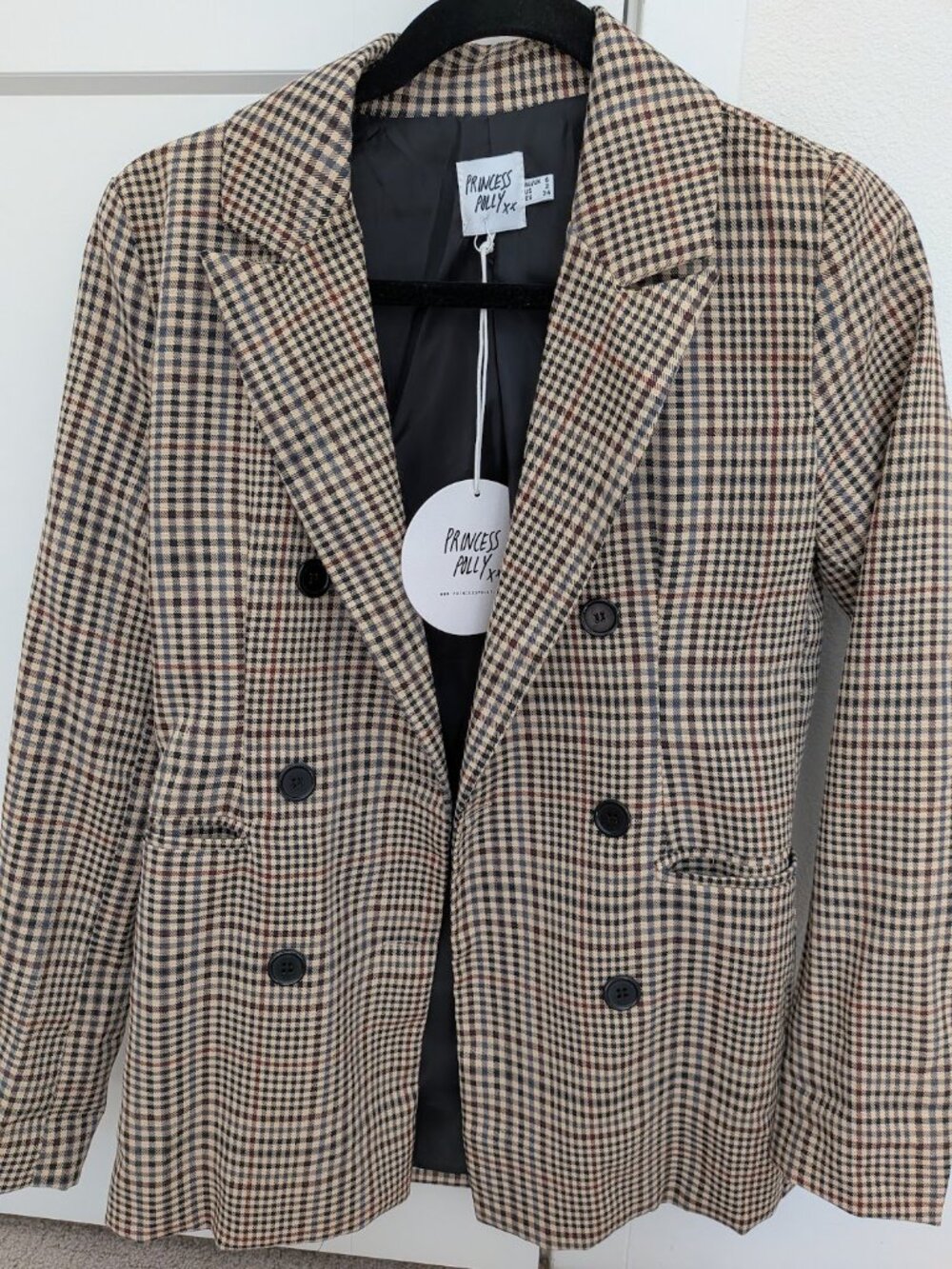 Princess Polly Mrs Nancy Blazer Double Breasted Plaid Size 2 Office Academia